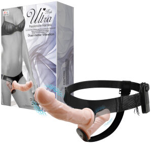 Tělový oboustranný strap-on s vibracemi dva penisy 10 cm + 18 cm - 70636320