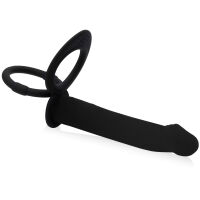 Černé štíhlé dildo strap-on s kroužky na penis a varlata - 73258243 - 3
