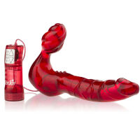 ČERVENÝ GELOVÝ DVOJITÝ STRAP-ON - BEZ PÁSŮ- S VIBRACEMI SSD 6009696 - 2