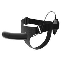 Černý popruhový pás strap-on s vibrátorem 16 cm + ovladač - 70043295 - 5
