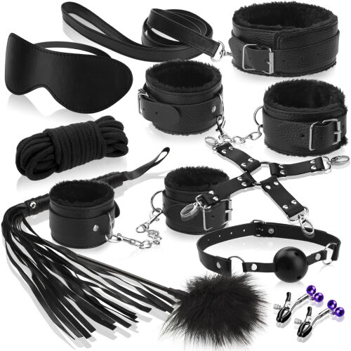 VYJÍMEČNĚ ELEGANTNÍ BOHATÁ SADA PRO SKUTEČNÉ MILOVNÍKY BDSM BONDAGE ČERNÁ BARVA - 78528465