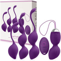 VELKÁ SADA VIBRAČNÍCH VENUŠINÝCH KULIČEK + EROTICKÝ MASAŽÉR - 10 FUNKCÍ VIBRACÍ A PULSACÍ FIALOVÁ BARVA- 79057635 - 2