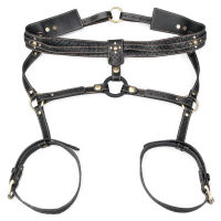 Rebellion smyslný kožený postroj s kravatou a kroužkem BDSM - 79373440 - 6