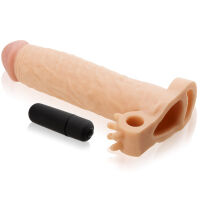 PENIS DELŠÍ O 5 CM - UNIKÁTNÍ NÁVLEK NA PENIS S VIBRACEMI A MASÁŽNÍMI VÝSTUPKY TĚLOVÁ BARVA - 72884604 - 4