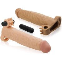 PENIS DELŠÍ O 5 CM - UNIKÁTNÍ NÁVLEK NA PENIS S VIBRACEMI A MASÁŽNÍMI VÝSTUPKY TĚLOVÁ BARVA - 72884604 - 7