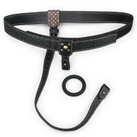 Rebellion regulovaný kožený pás strap-on se zlatými detaily a kroužkem - 75401269 - 2