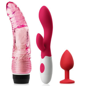 Sada pro ženy: Silikonový vibrátor, vibrační dildo, anální kolík - 74242515