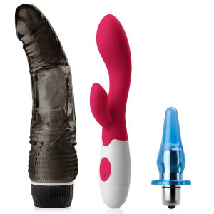 Sada pro ženy: Silikonový vibrátor, vibrační dildo, anální kolík - 74242515