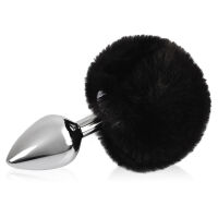 Stříbrný špunt s černým pomponem anální kolík - 75539723 - 4