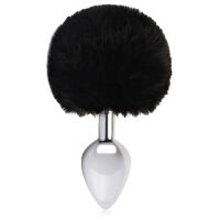 Stříbrný špunt s černým pomponem anální kolík - 75539723 - 3