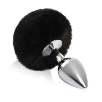 Stříbrný špunt s černým pomponem anální kolík - 75539723 - 2