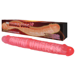Růžový dvojitý realistický dildo s ohebnou kostrou, 38 cm - 76919397