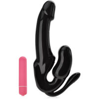 SAMONOSNÝ STRAP-ON VIBRÁTOR PRO LESBIČKY S ANÁLNÍM STIMULÁTOREM - 10 FUNKCÍ  - 76389291 - 2
