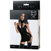 Černé elegantní šaty Glossy Wetlook Ivy + tanga - 78036501 - 3