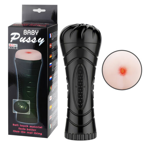 Realistická umělá vagína v černé tubě anus - 74629671