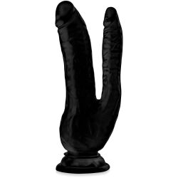 Dvojité černé silikonové dildo 20,5 cm s přísavkou - 79748582