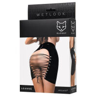 Šněrovaná černá sukně + tanga Glossy Wetlook Leanne - 76600590 - 2