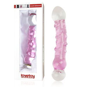 Růžové skleněné dildo s výstupky a ozdobou 16 cm - 71092191