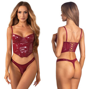 Obsessive Redya vínový set spodního prádla: korzet a tanga - 74948775