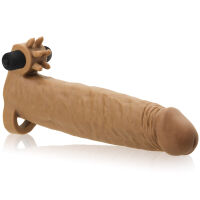 PENIS DELŠÍ O 5 CM - UNIKÁTNÍ NÁVLEK NA PENIS S VIBRACEMI A MASÁŽNÍMI VÝSTUPKY  HNĚDÁ BARVA- 70649966 - 2