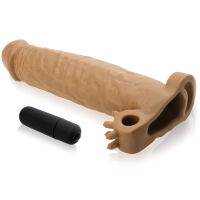 PENIS DELŠÍ O 5 CM - UNIKÁTNÍ NÁVLEK NA PENIS S VIBRACEMI A MASÁŽNÍMI VÝSTUPKY  HNĚDÁ BARVA- 70649966 - 3