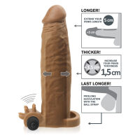 PENIS DELŠÍ O 5 CM - UNIKÁTNÍ NÁVLEK NA PENIS S VIBRACEMI A MASÁŽNÍMI VÝSTUPKY  HNĚDÁ BARVA- 70649966 - 7