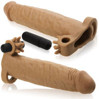 PENIS DELŠÍ O 5 CM - UNIKÁTNÍ NÁVLEK NA PENIS S VIBRACEMI A MASÁŽNÍMI VÝSTUPKY  HNĚDÁ BARVA- 70649966 - 8
