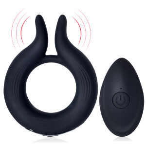 Černý vibrační erekční kroužek s výstupky 12 programů + dálkové ovládání - 75303507