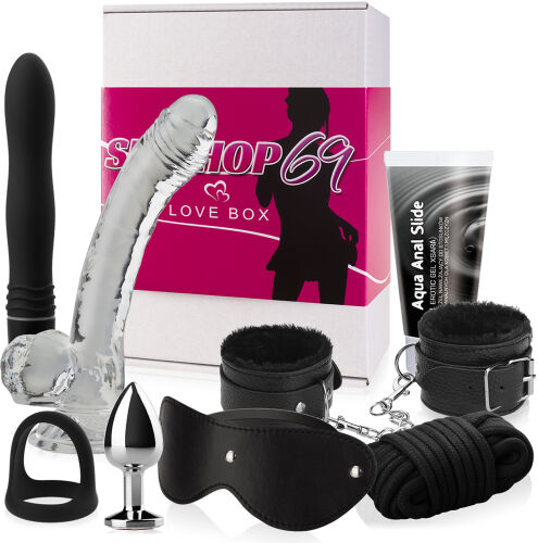 LOVE BOX BLACK - SADA PEČLIVĚ VYB RANÝCH EROTICKÝCH POMŮCEK PRO PÁRY  - 73813400