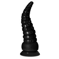 Ohebné texturované černé dildo 21 cm ve tvaru chapadla - 72773374 - 2