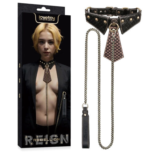 Rebellion kožená sada BDSM obojek s kravatou a vodítkem 120 cm - 70580710