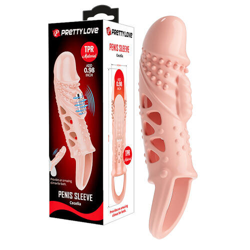 Vibrující návlek na penis s výstupky prodloužení + 2 cm - 75944181