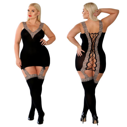 Smyslné černé bodystocking s odkrytými zády - 72948239