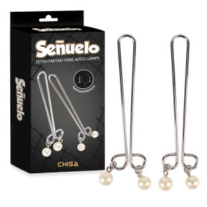 Sada ocelových svorek na bradavky s perlami BDSM - 73380197