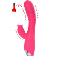 ELASTICKÝ VIBRÁTOR G SPOT S JAZÝČKEM NA KLITORIS, 30 FUNKCÍ VIBRACÍ A PULSACÍ + FUNKCE NAHŘÍVÁNÍ  DO 45°C RŮŽOVÁ BARVA- 78036922 - 3