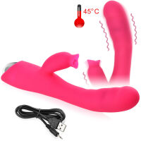 ELASTICKÝ VIBRÁTOR G SPOT S JAZÝČKEM NA KLITORIS, 30 FUNKCÍ VIBRACÍ A PULSACÍ + FUNKCE NAHŘÍVÁNÍ  DO 45°C RŮŽOVÁ BARVA- 78036922 - 2