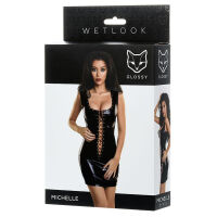 Černé šněrovací šaty Glossy Wetlook Michelle - 70040680 - 5