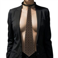 Stylová nastavitelná kravata z ekokůže se vzorem BDSM - 74869705 - 4