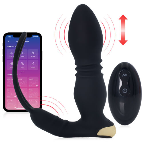 Posuvný masér prostaty s kroužky na penis a varlata dálkový ovladač + aplikace - 73238682