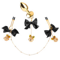 Anální kolík a svorky na bradavky s černými stužkami - 77956562 - 5