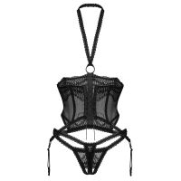 Obsessive Alliane černý otevřený korzet s krajkou + tanga - 75714773 - 3