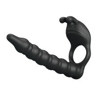 Vibrační návlek na penis s dildem a stimulátorem klitorisu - 72010044 - 4