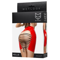 Šněrovaná červená sukýnka + tanga Glossy Wetlook Kellie - 72276345 - 5