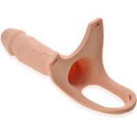 DUTÁ PROTÉZA ZVĚTŠUJÍCÍ PENIS O 5 CM STRAP-ON DILDO S VÝVODEM A KROUŽKEM NA VARLATA - 79725353 - 2