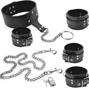 POSTROJ K OMEZOVÁNÍ BDSM OBOJEK NA ZÁMEK + POUTA NA RUCE A NOHY S ŘETĚZEM - 71915403