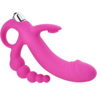 VIBRÁTOR G-SPOT SE STIMULÁTOREM KLITORISU A ANÁLNÍ SONODU PRO TROJITOU STIMULACI - 78501378 - 2