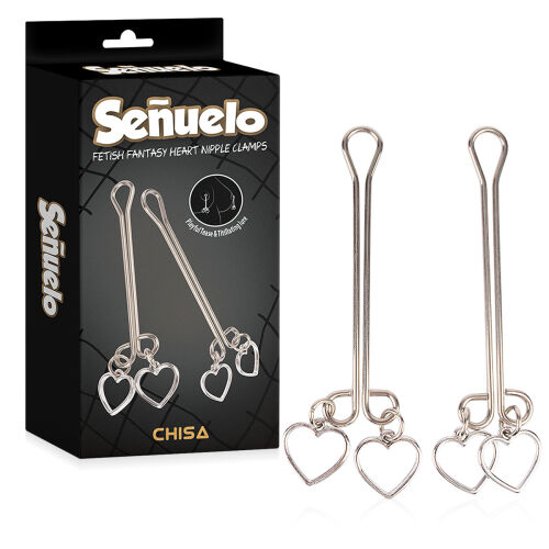 Sada ocelových svorek na bradavky s BDSM srdíčky - 76740812