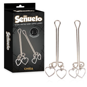 Sada ocelových svorek na bradavky s BDSM srdíčky - 76740812