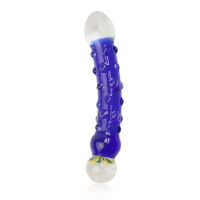 Modré skleněné dildo s výstupky a zdobením 16 cm - 76274108 - 3
