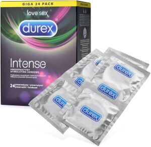DUREX INTENSE - 24 KUSŮ - SILNĚ STIMULUJÍCÍ VROUBKOVANÉ KONDOMY S VÝČNĚLKY, POKRYTY GELEM DESIREX  - 76481089